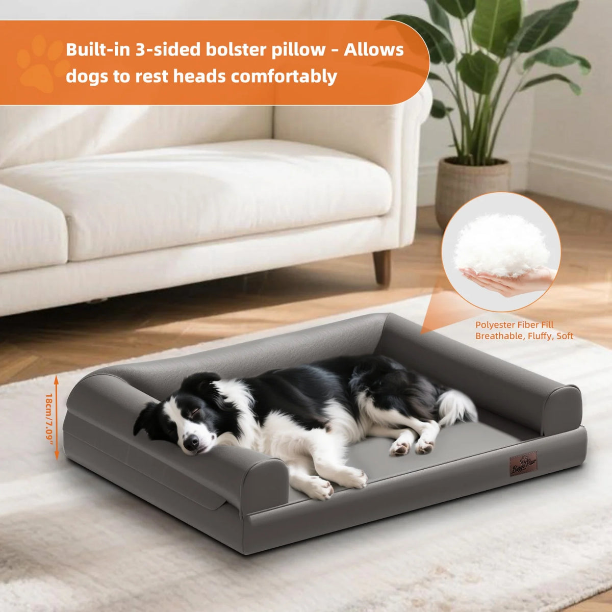 Bingopaw Orthopedic Dog Bed With Supportive Bolster And Microfiber Cover