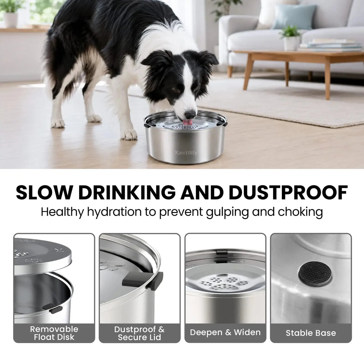 Kactoily Stainless Steel Slow Drinking Dog Water Bowl