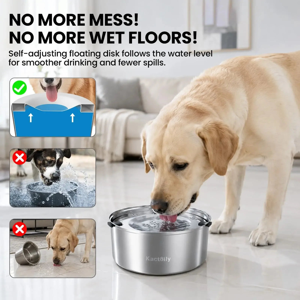 Kactoily Stainless Steel Slow Drinking Dog Water Bowl