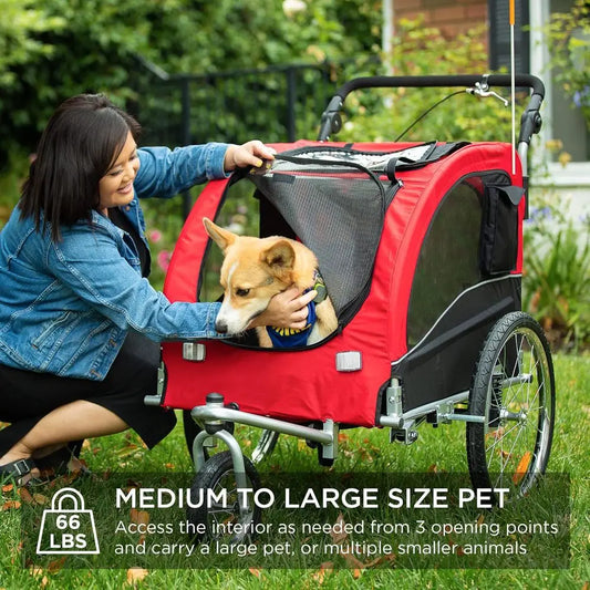 2-In-1 Dog Bike Trailer And Pet Stroller Featuring Wheel Suspension