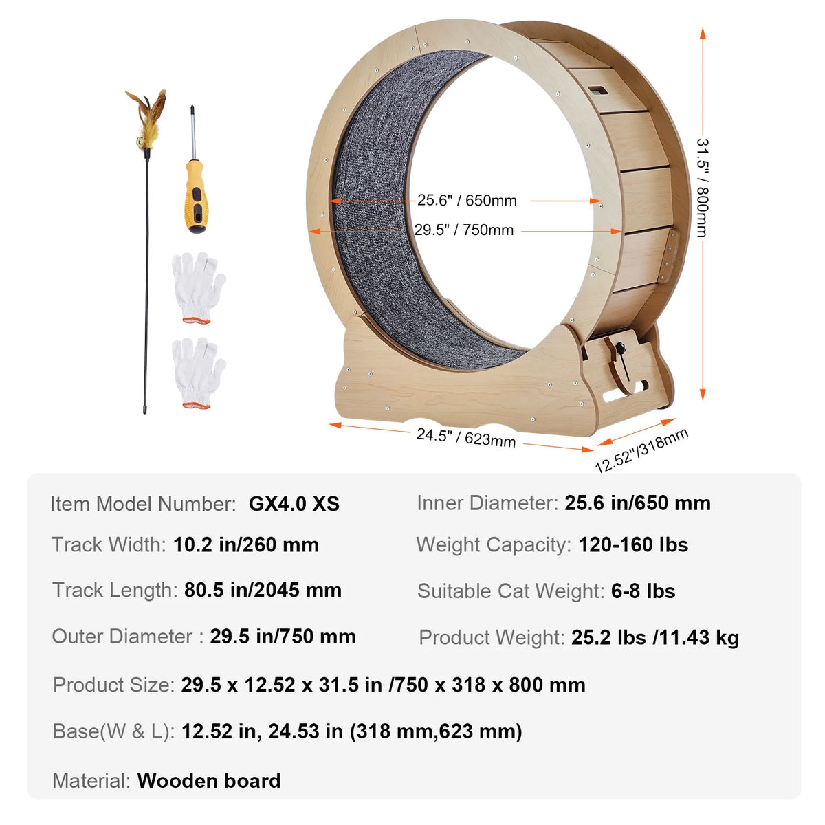 Wooden Cat Exercise Wheel With Detachable Carpet And Interactive Teaser