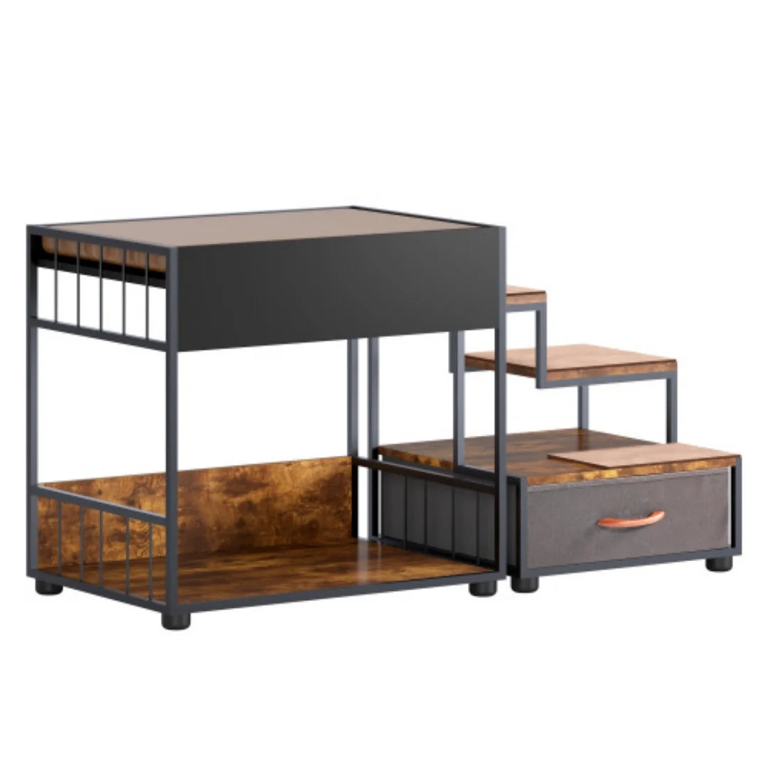 Elevated Multi Level Dog Bunk Bed With Vintage Wood Stairs