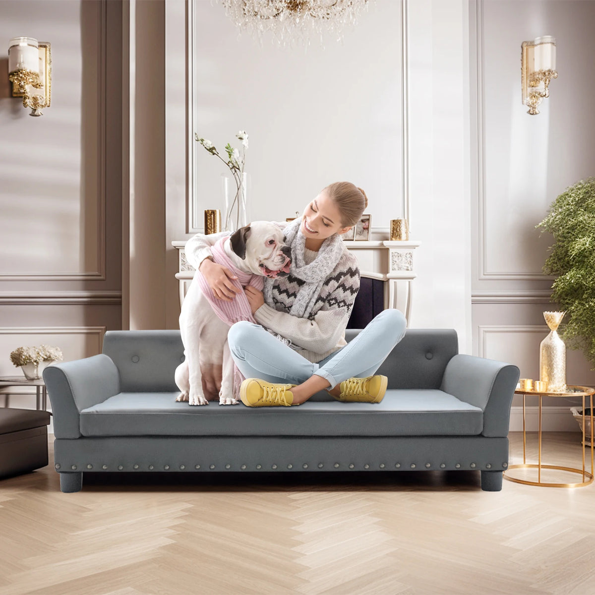 BINGOPAW Durable Elevated Dog Sofa Bed With Resilient Leather Top