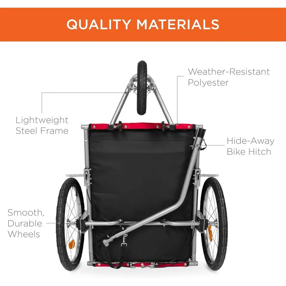 2-In-1 Dog Bike Trailer And Pet Stroller Featuring Wheel Suspension