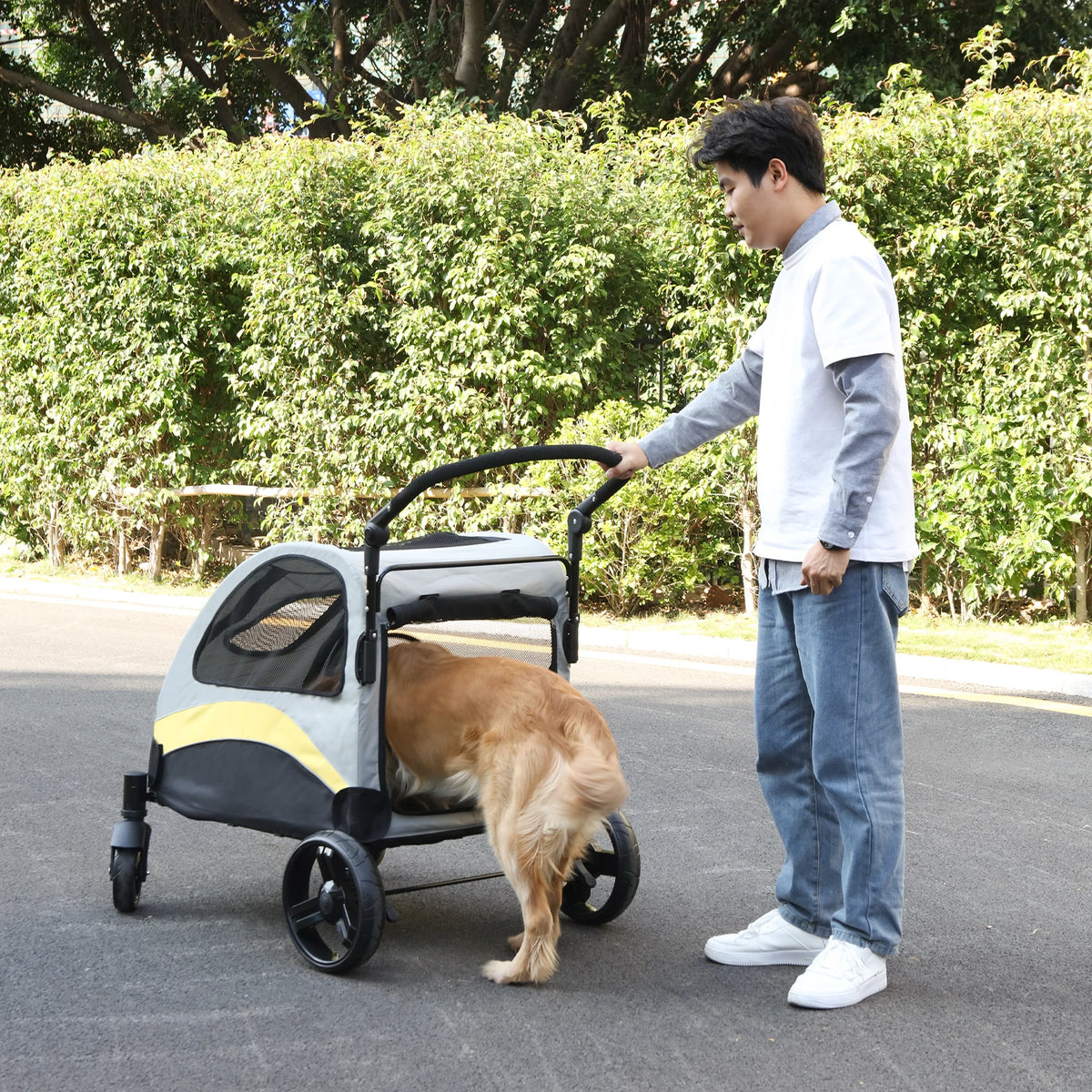 Portable Foldable Dog Stroller With Four Wheels For Pet Travel