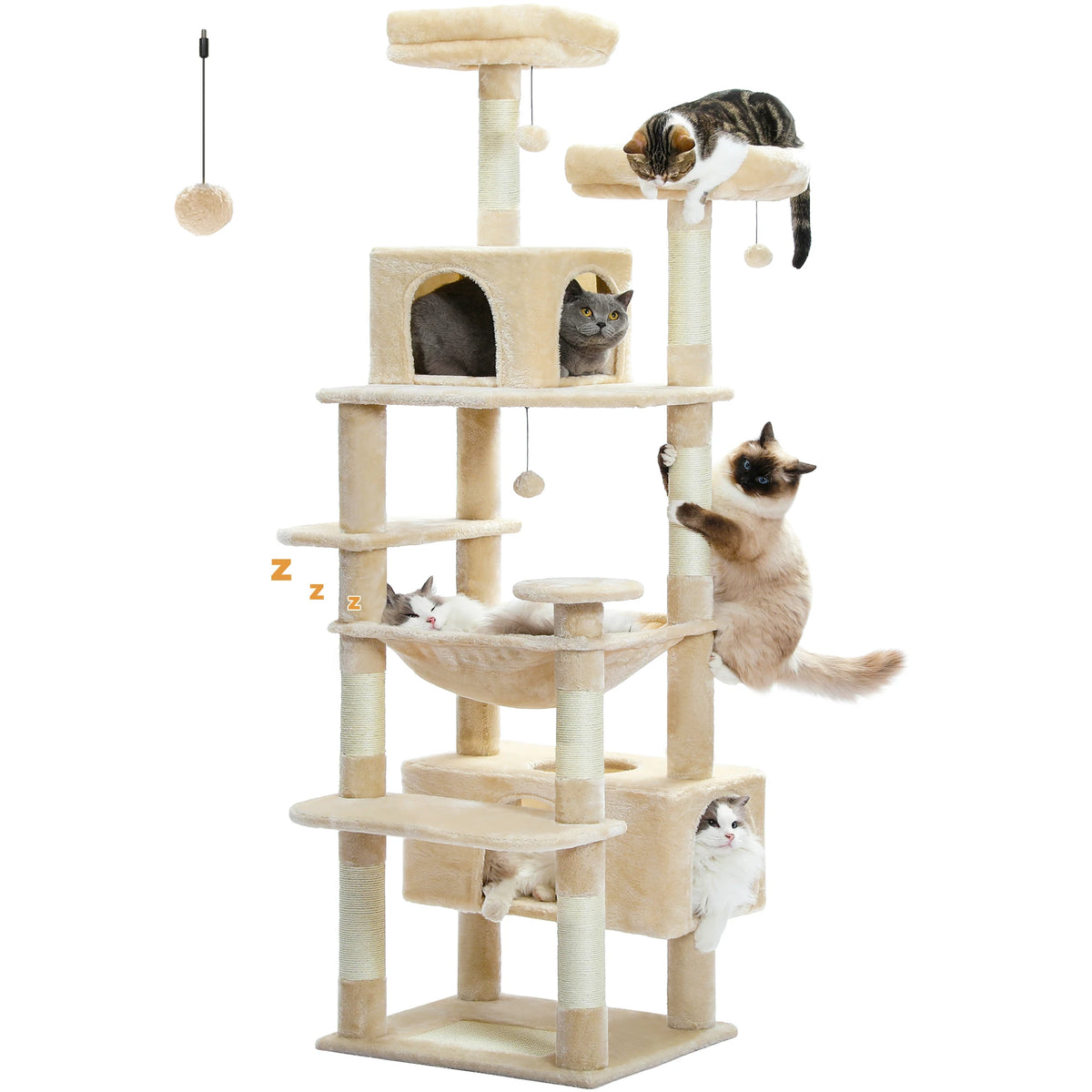 PAWZ Road Indoor Cat Tree Tower With Hammock And Scratch Posts