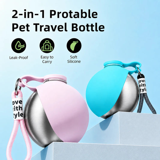 Foldable Stainless Steel Pet Water Dispenser Leak Proof Travel Cup