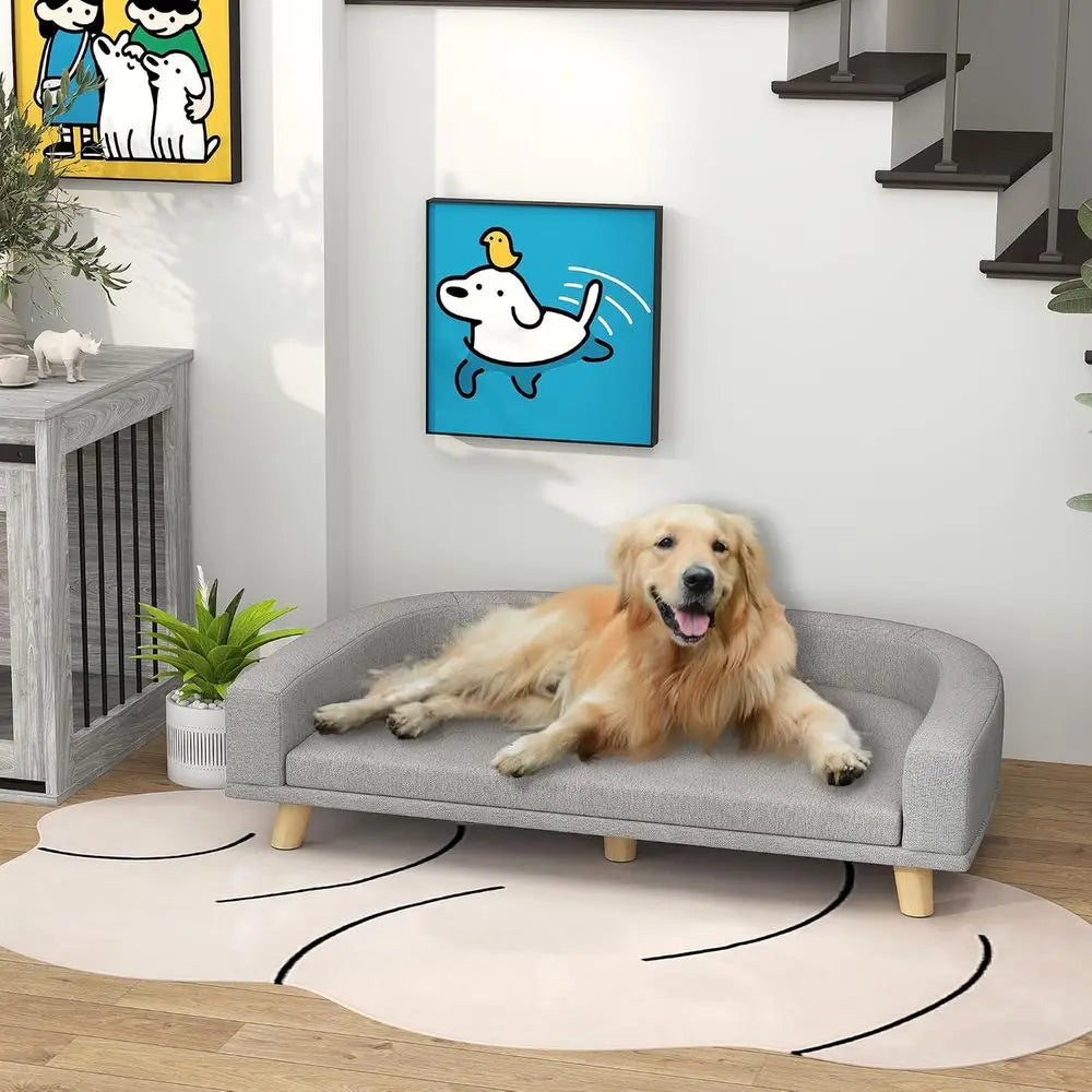 Luxury Dog Sofa Bed With Washable Cover And Wooden Legs