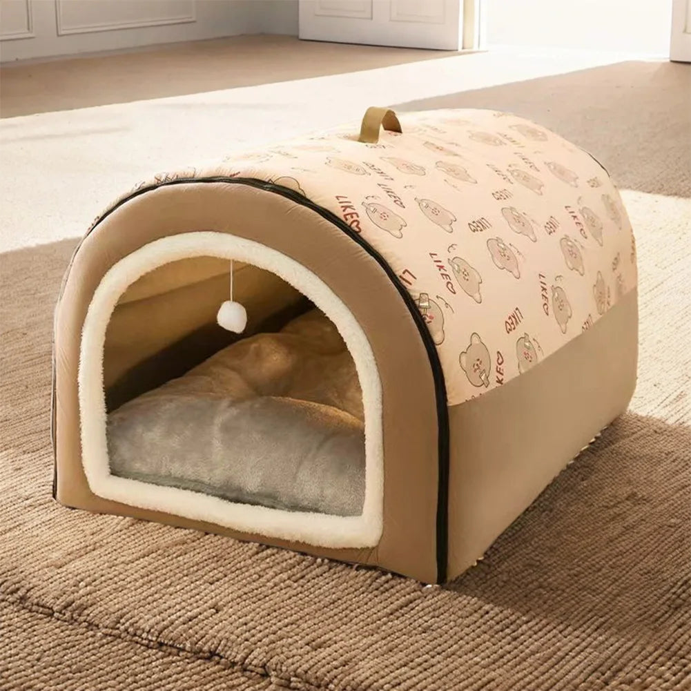 Washable Detachable Velvet Cave Bed House For Dogs And Cats