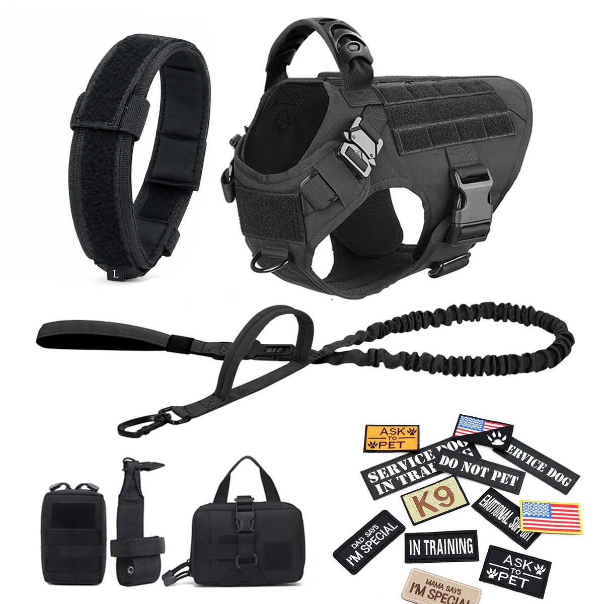 Petravel Padded Tactical Dog Harness Vest Set With Leash
