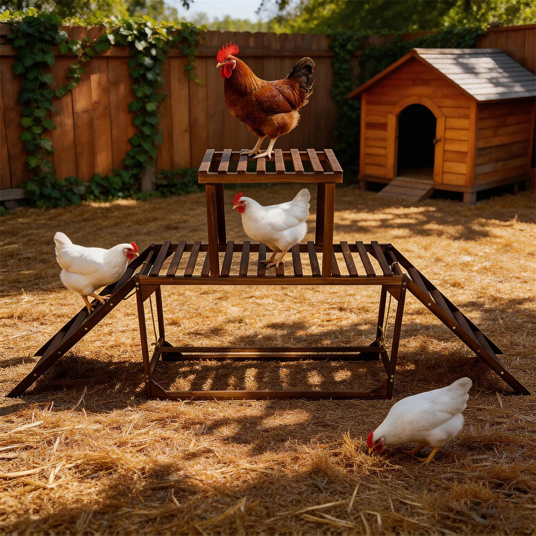 Solid Pine Wood Chicken Perch Swing With Roosting Bars