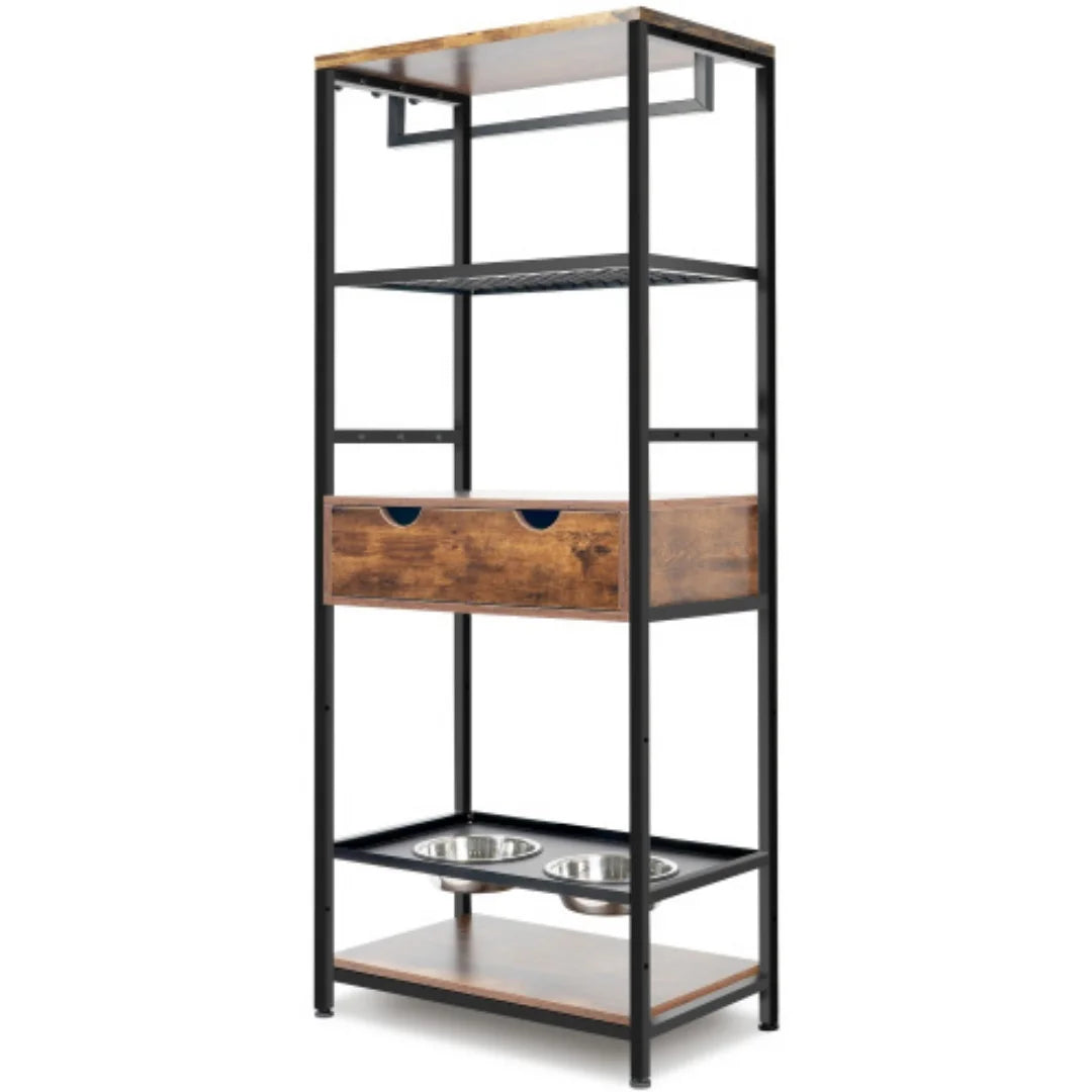 Elevated Dog Feeding Station With Storage Drawers And Shelves