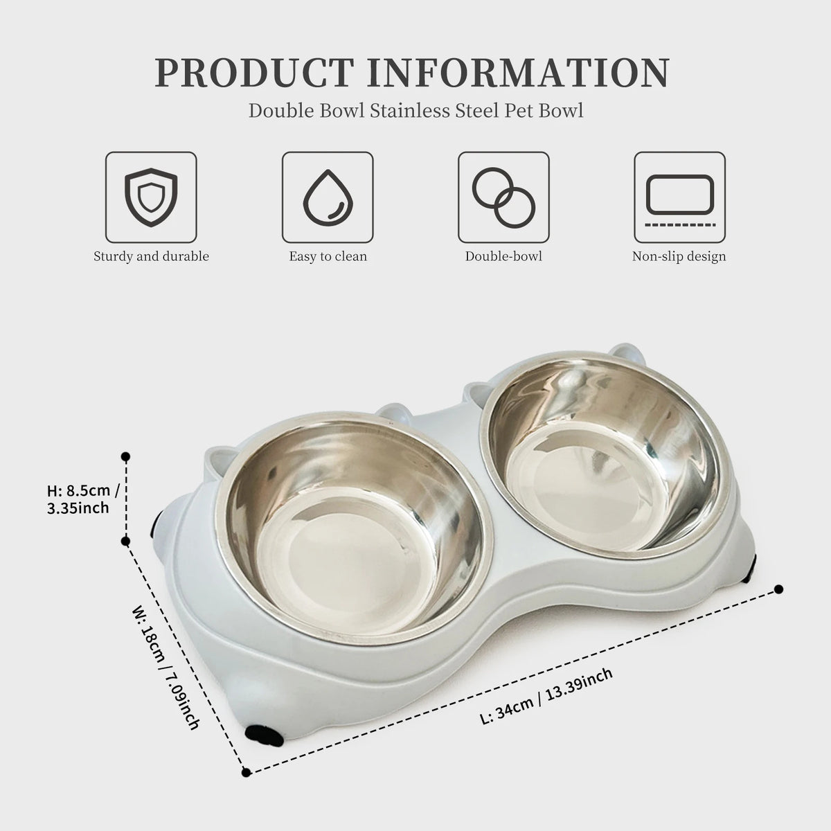 Double Stainless Steel Pet Bowl With Non Slip Rubber Base