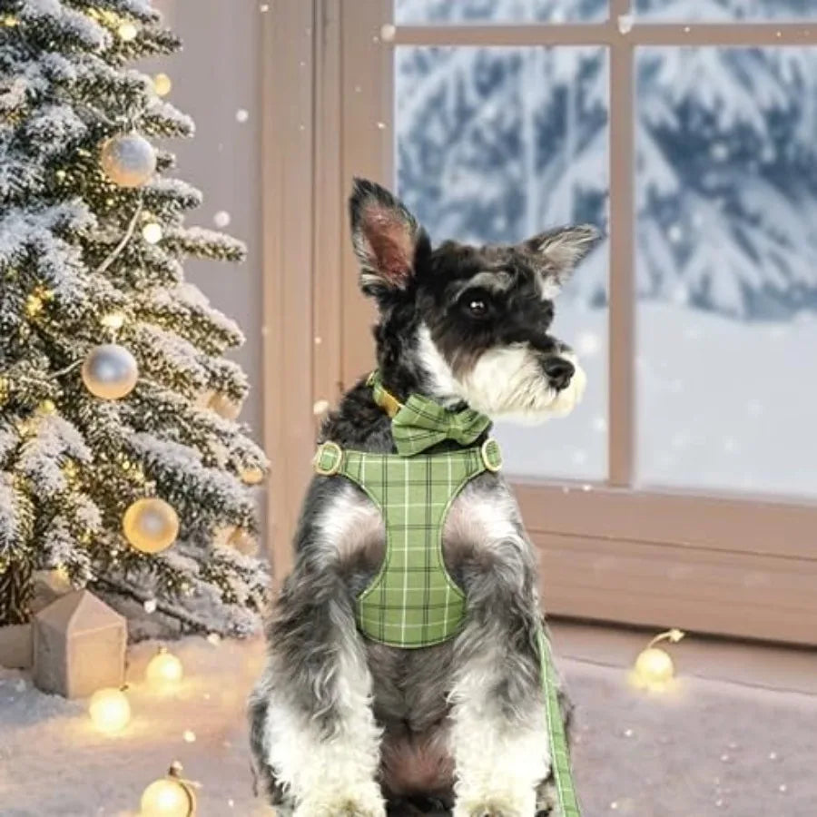 Adjustable Plaid Dog Harness With Collar And Leash Set