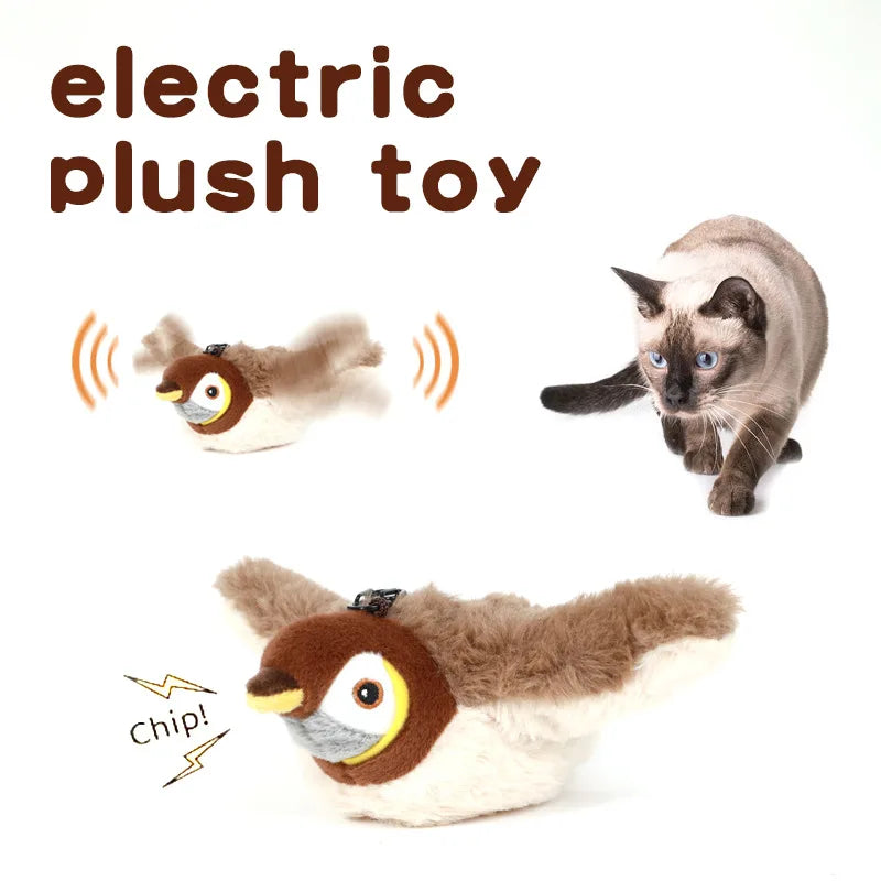 Interactive Touch Activated Bird Cat Toy Chirping Flapping Plush Pet