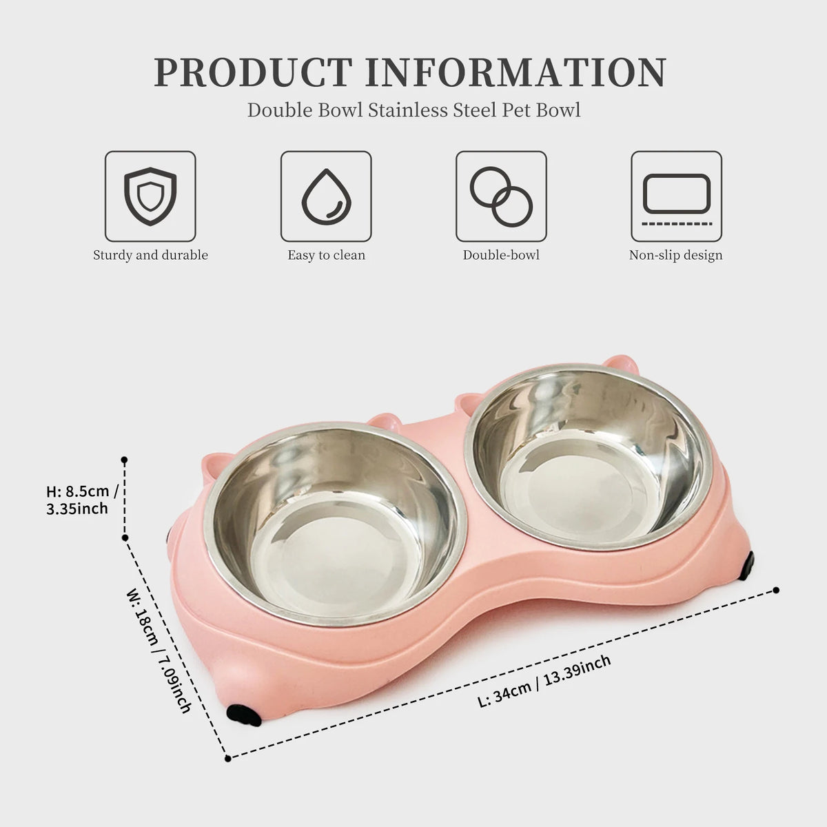 Double Stainless Steel Pet Bowl With Non Slip Rubber Base
