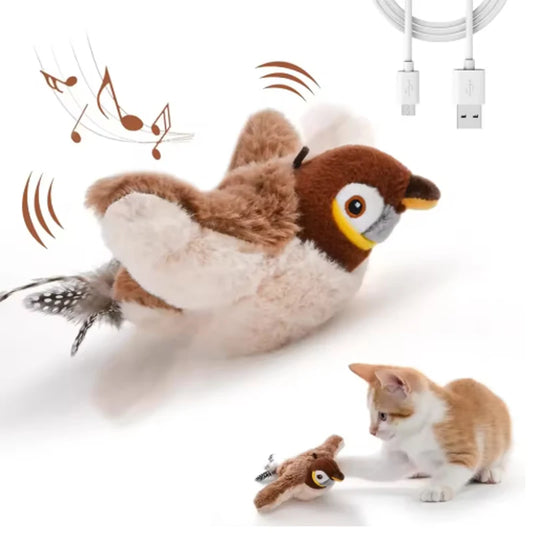 Interactive Touch Activated Bird Cat Toy Chirping Flapping Plush Pet
