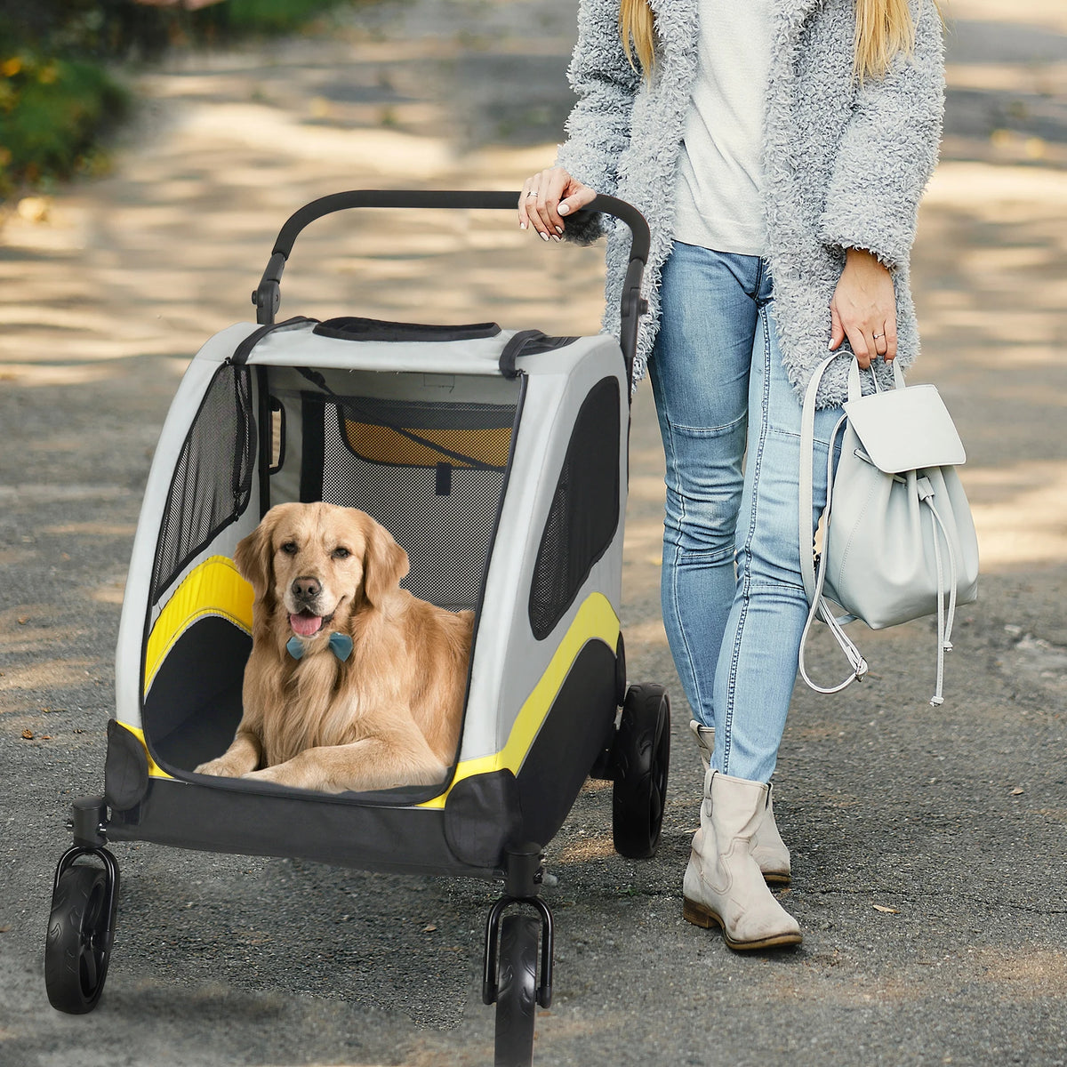 Breathable Foldable Four Wheel Pet Dog And Cat Travel Stroller