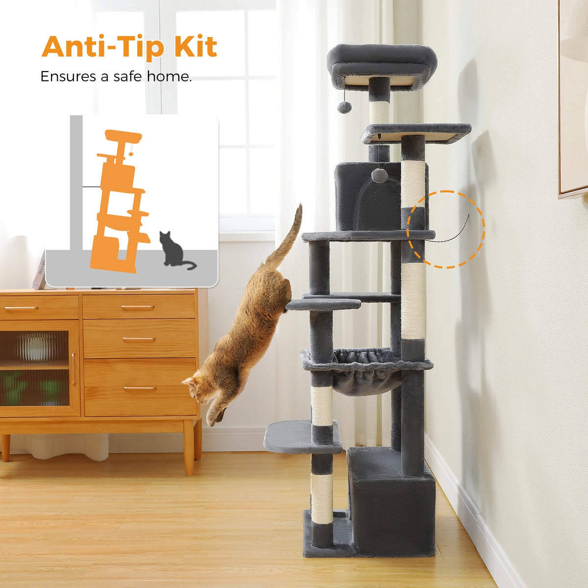 PAWZ Road Indoor Cat Tree Tower With Hammock And Scratch Posts