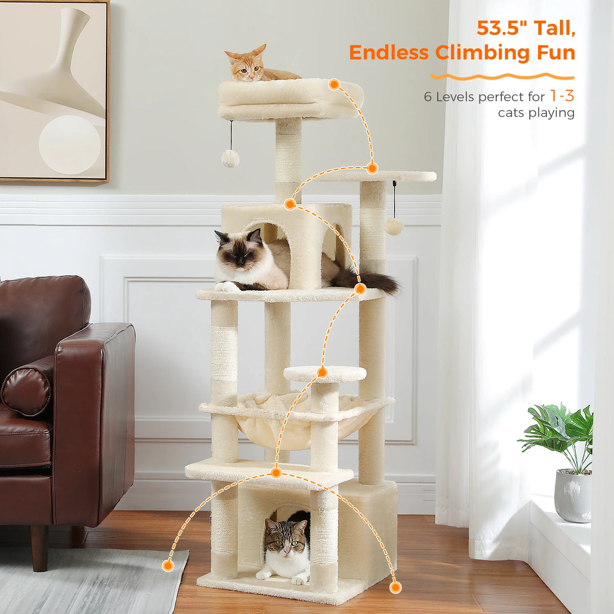 PAWZ Road Indoor Cat Tree Tower With Hammock And Scratch Posts