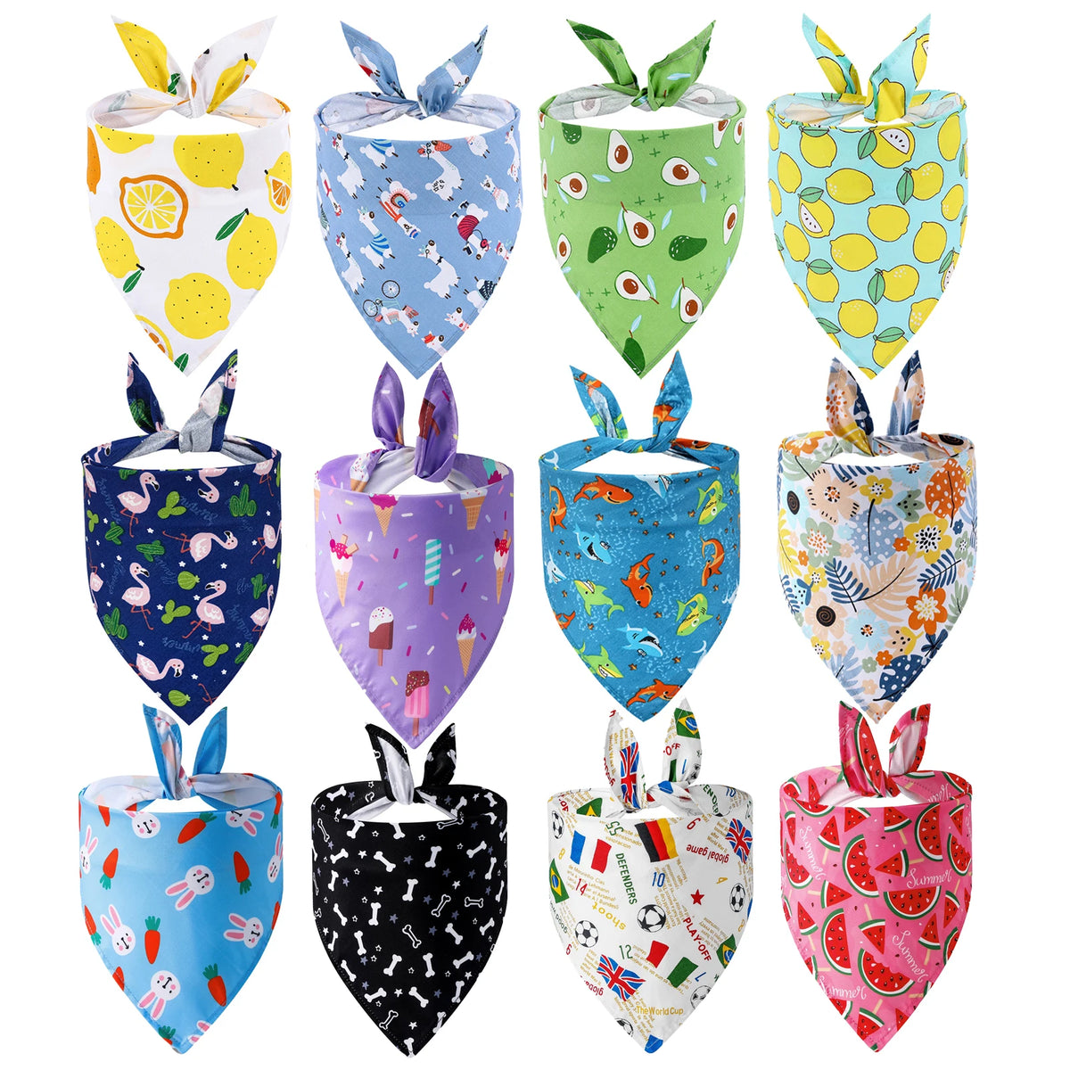 Adjustable Washable Fruit Floral Dog Bandana Soft Cloth Triangle Scarf