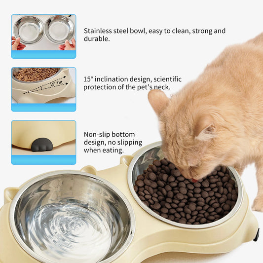 Double Stainless Steel Pet Bowl With Non Slip Rubber Base