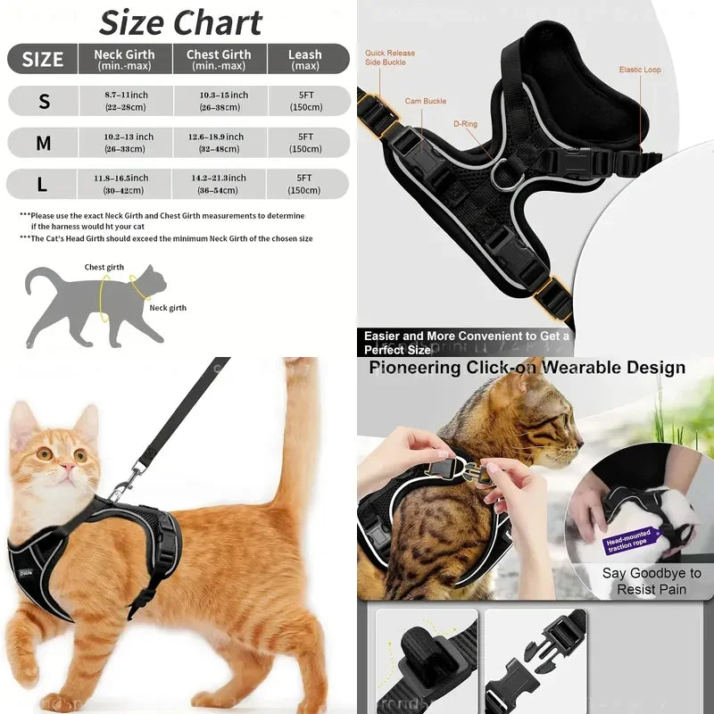 Breathable Adjustable Cat Harness And Durable Nylon Leash
