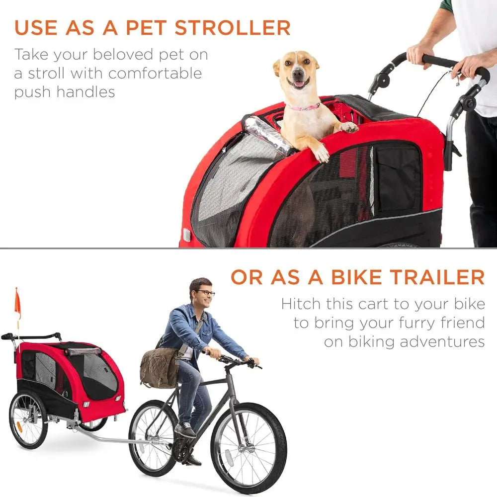 2-In-1 Dog Bike Trailer And Pet Stroller Featuring Wheel Suspension