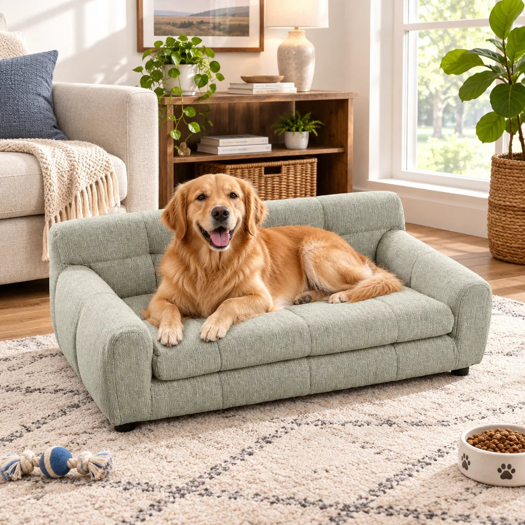 Breathable Linen Pet Sofa With Backrests And Armrests For Dogs