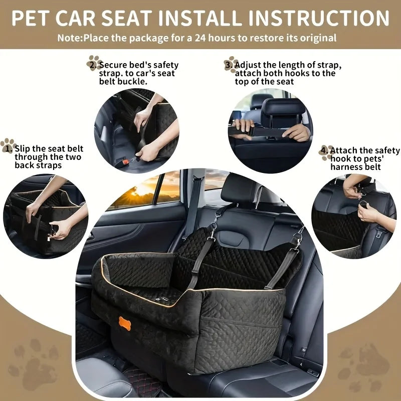 Memory Foam Dog Car Seat Booster Cushion With Secure Straps