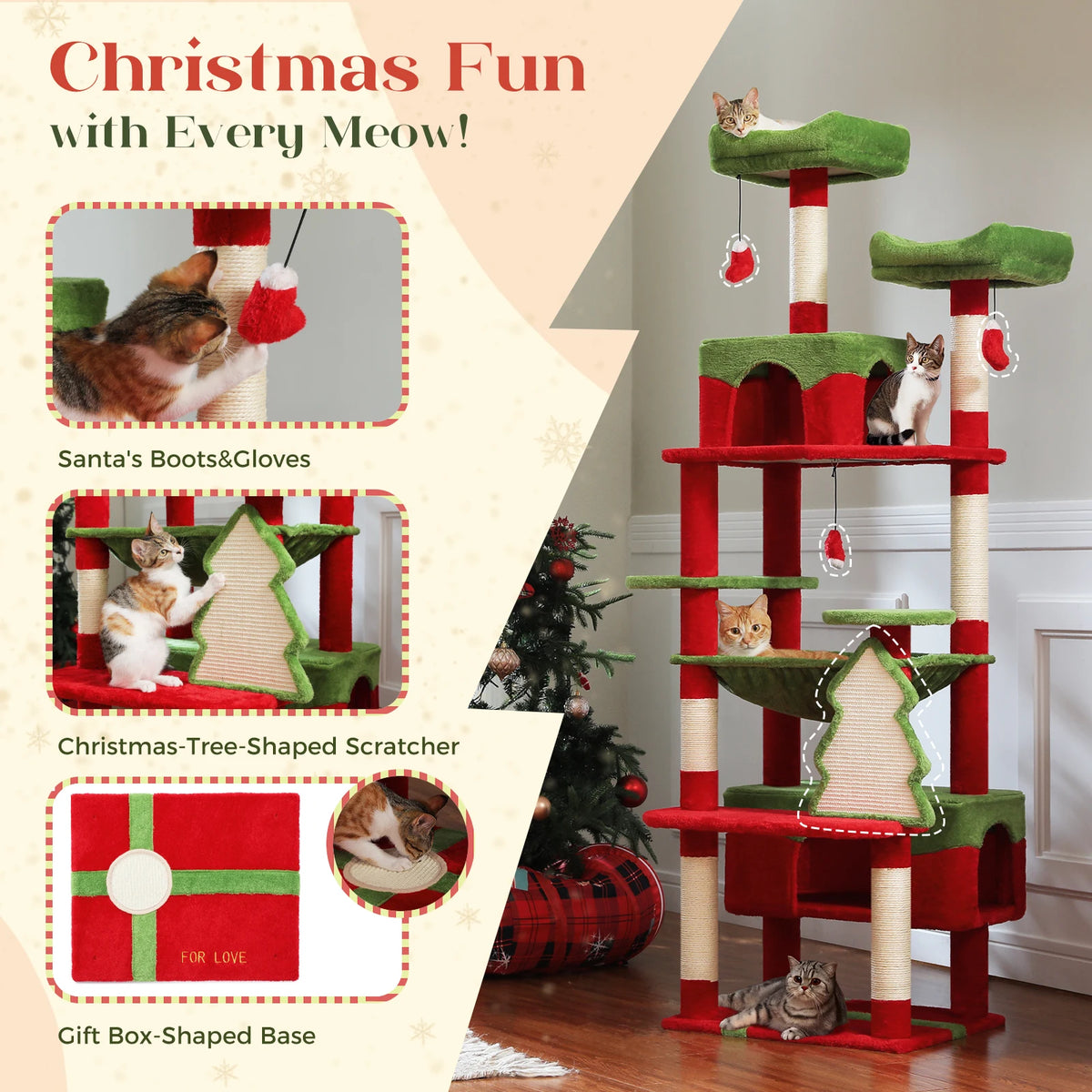 PAWZ Road Indoor Cat Tree Tower With Hammock And Scratch Posts