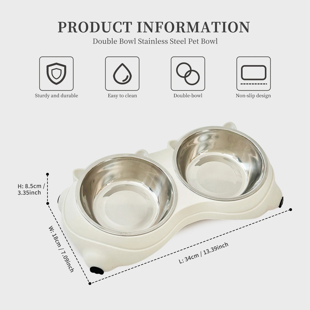 Double Stainless Steel Pet Bowl With Non Slip Rubber Base