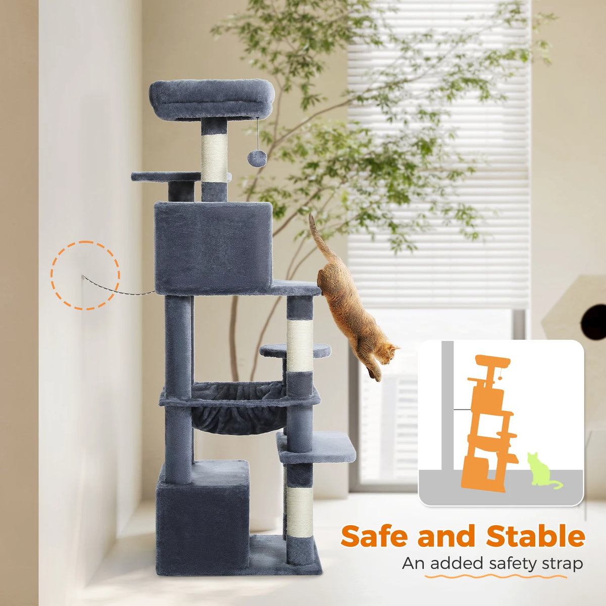 PAWZ Road Indoor Cat Tree Tower With Hammock And Scratch Posts
