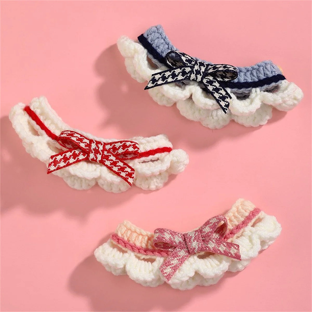 Adjustable Hand Knitted Bow Knot Collar for Puppy and Kitten
