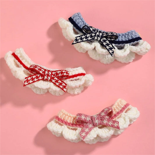 Adjustable Hand Knitted Bow Knot Collar for Puppy and Kitten