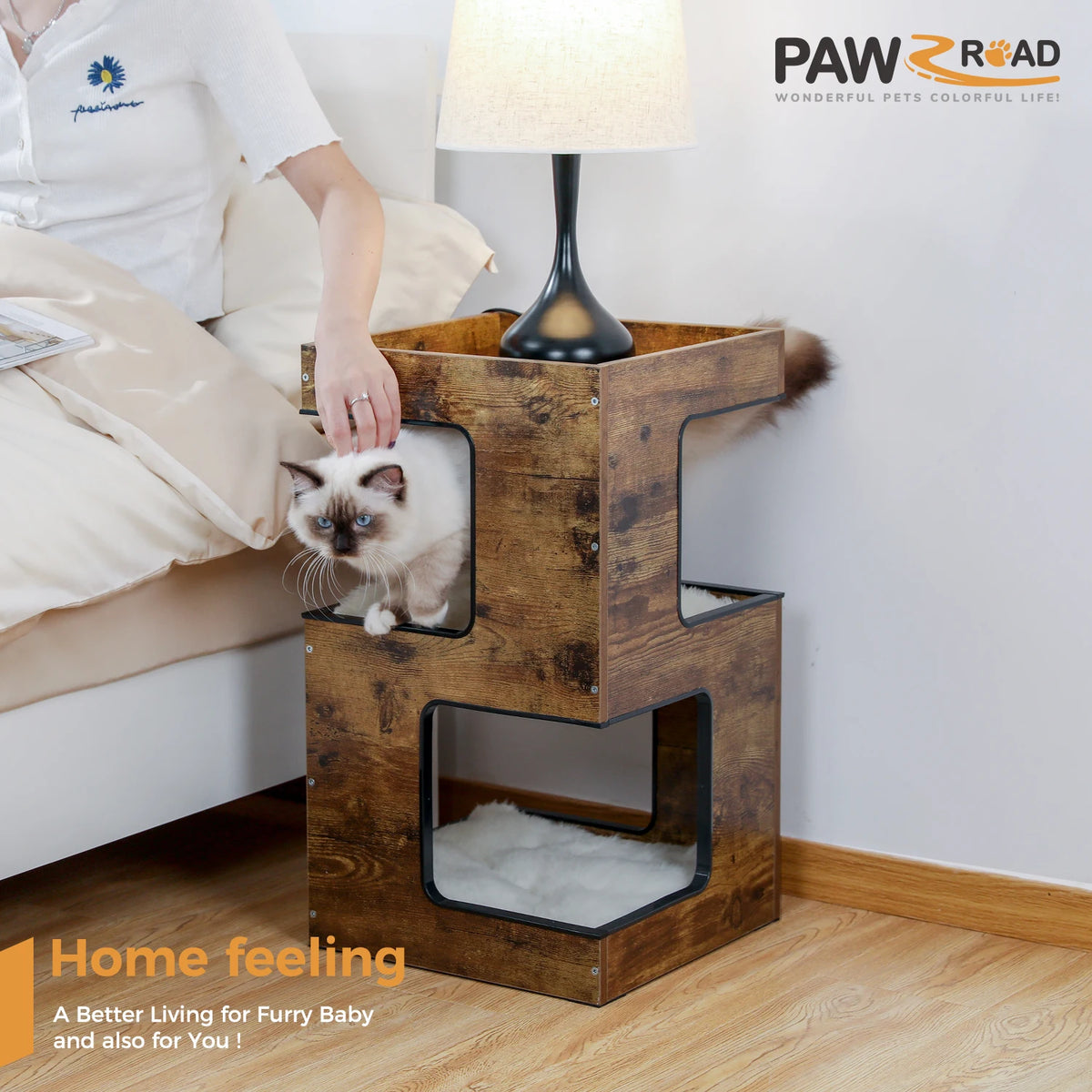Pawz Road Modern Wood Cat Condo With Integrated Scratching Pad