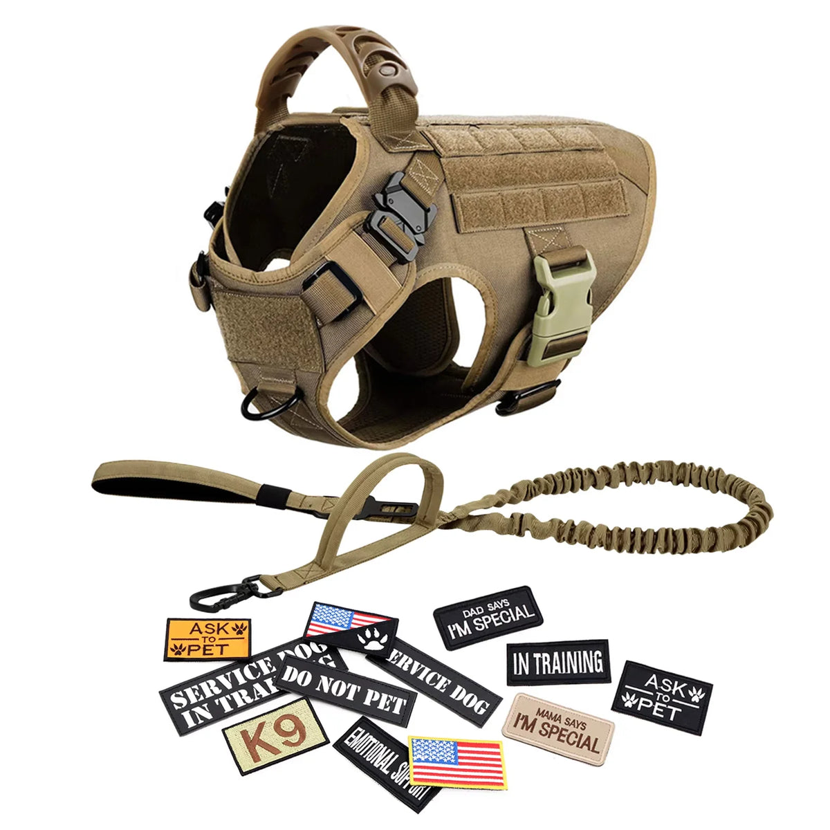 Petravel Padded Tactical Dog Harness Vest Set With Leash