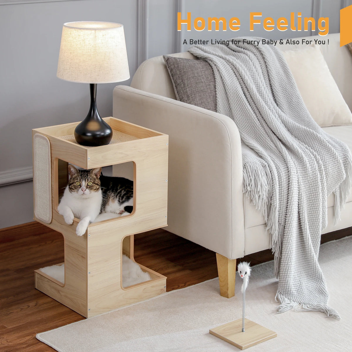 Pawz Road Modern Wood Cat Condo With Integrated Scratching Pad