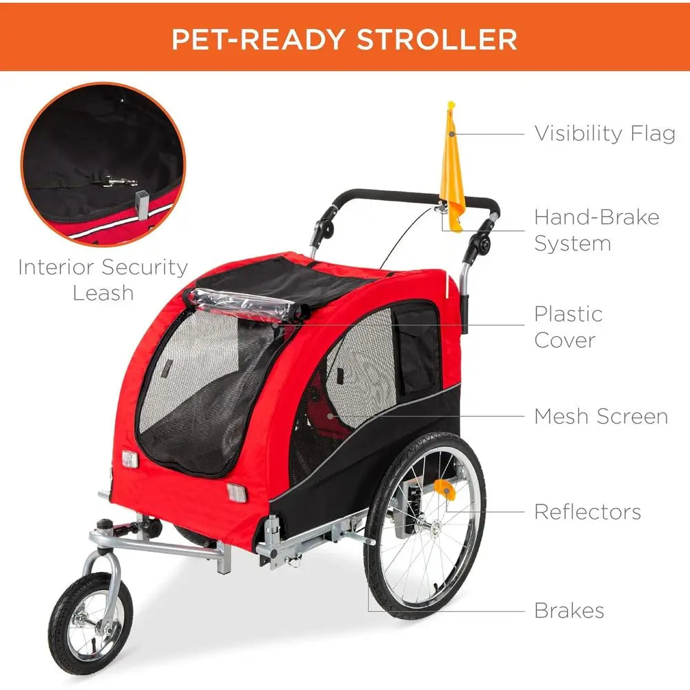 2-In-1 Dog Bike Trailer And Pet Stroller Featuring Wheel Suspension