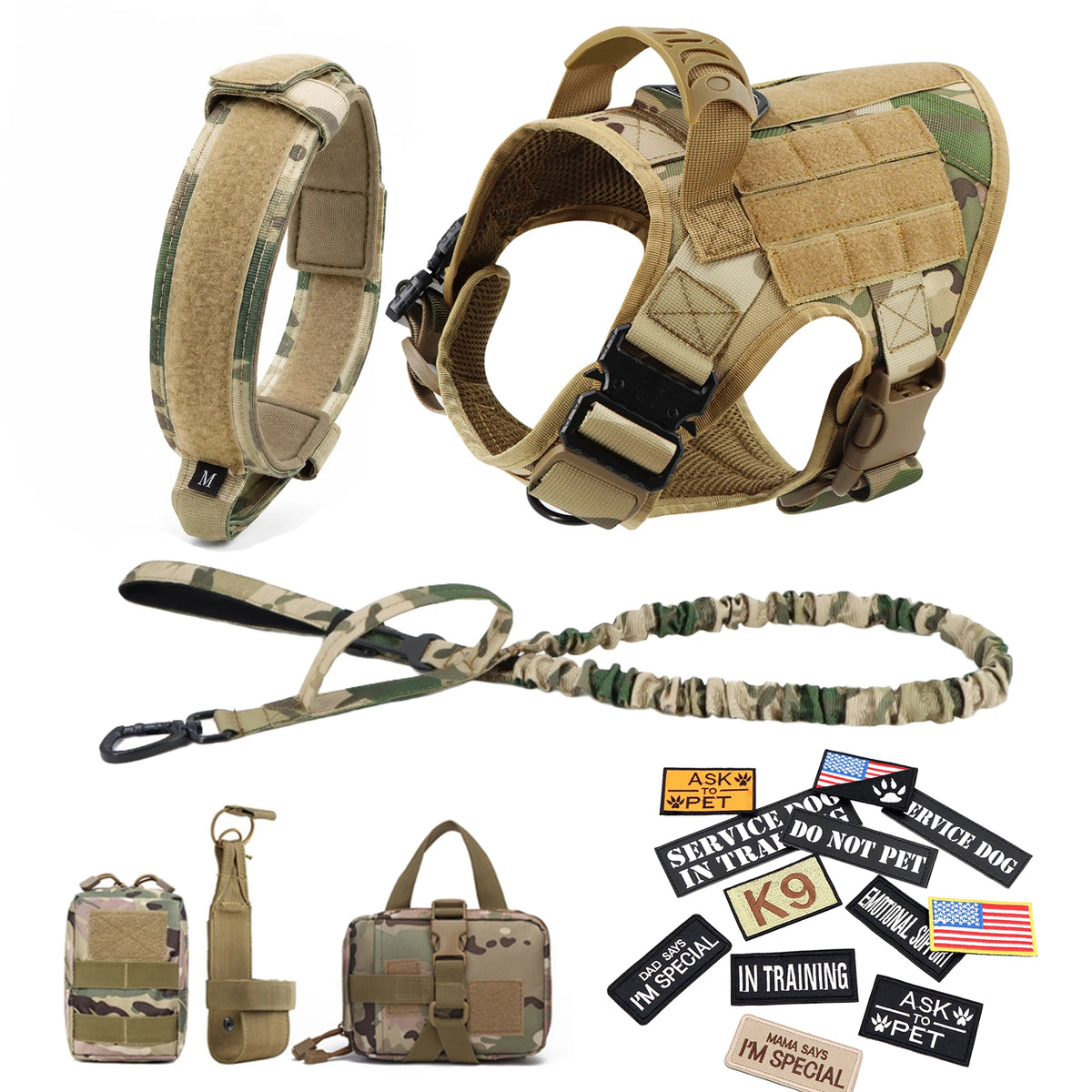Petravel Padded Tactical Dog Harness Vest Set With Leash