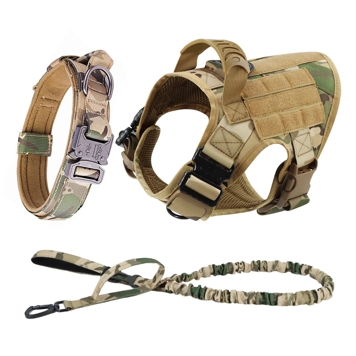 Adjustable Tactical Dog Harness Collar Leash Set Nylon Outdoor Vest
