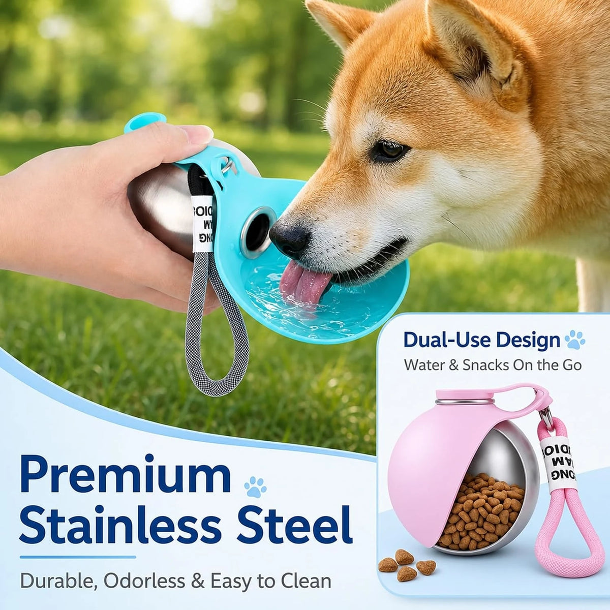 Foldable Stainless Steel Pet Water Dispenser Leak Proof Travel Cup
