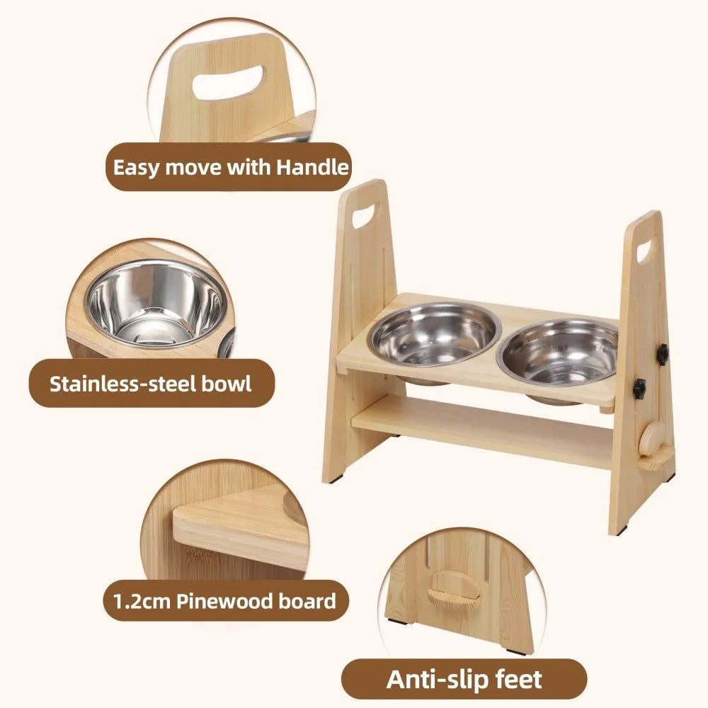 Height Adjustable Raised Stainless Steel Dog Bowl Stand