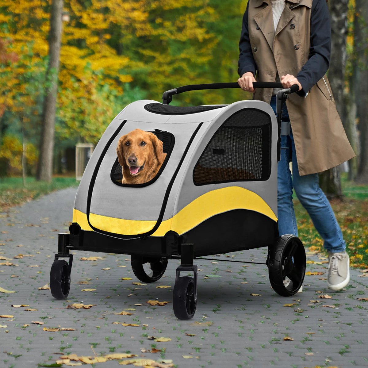Portable Foldable Dog Stroller With Four Wheels For Pet Travel