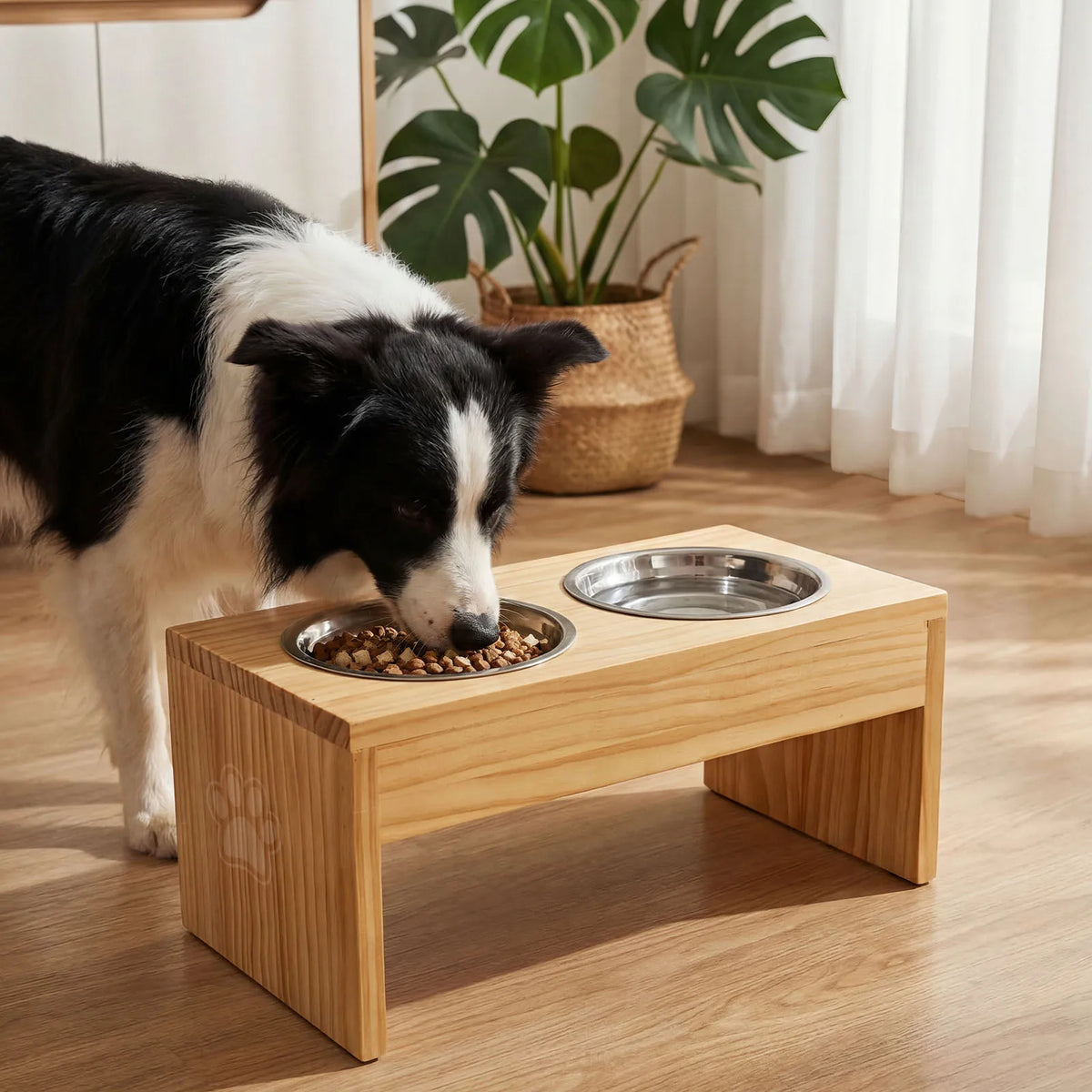Wooden Elevated Dog Bowls Raised Stainless Steel Feeder