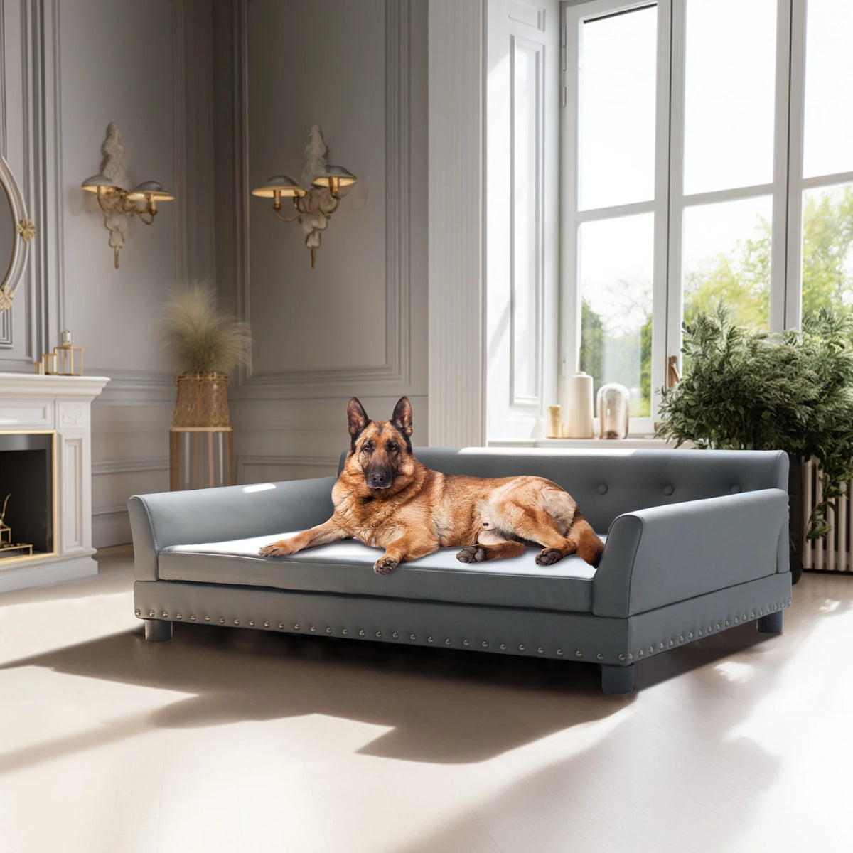 BINGOPAW Durable Elevated Dog Sofa Bed With Resilient Leather Top