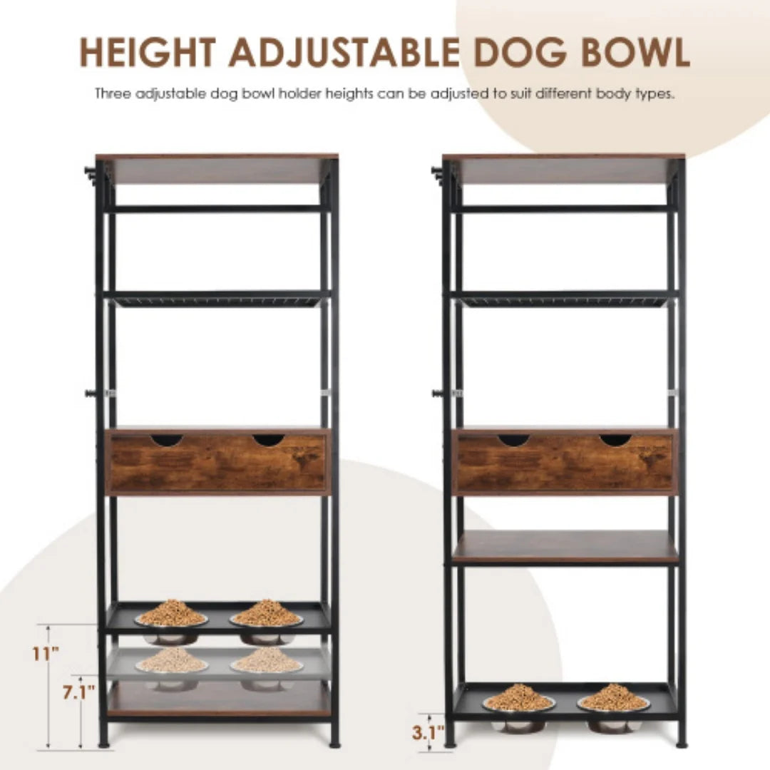 Elevated Dog Feeding Station With Storage Drawers And Shelves