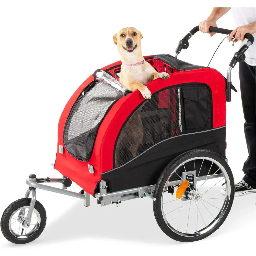 2-In-1 Dog Bike Trailer And Pet Stroller Featuring Wheel Suspension