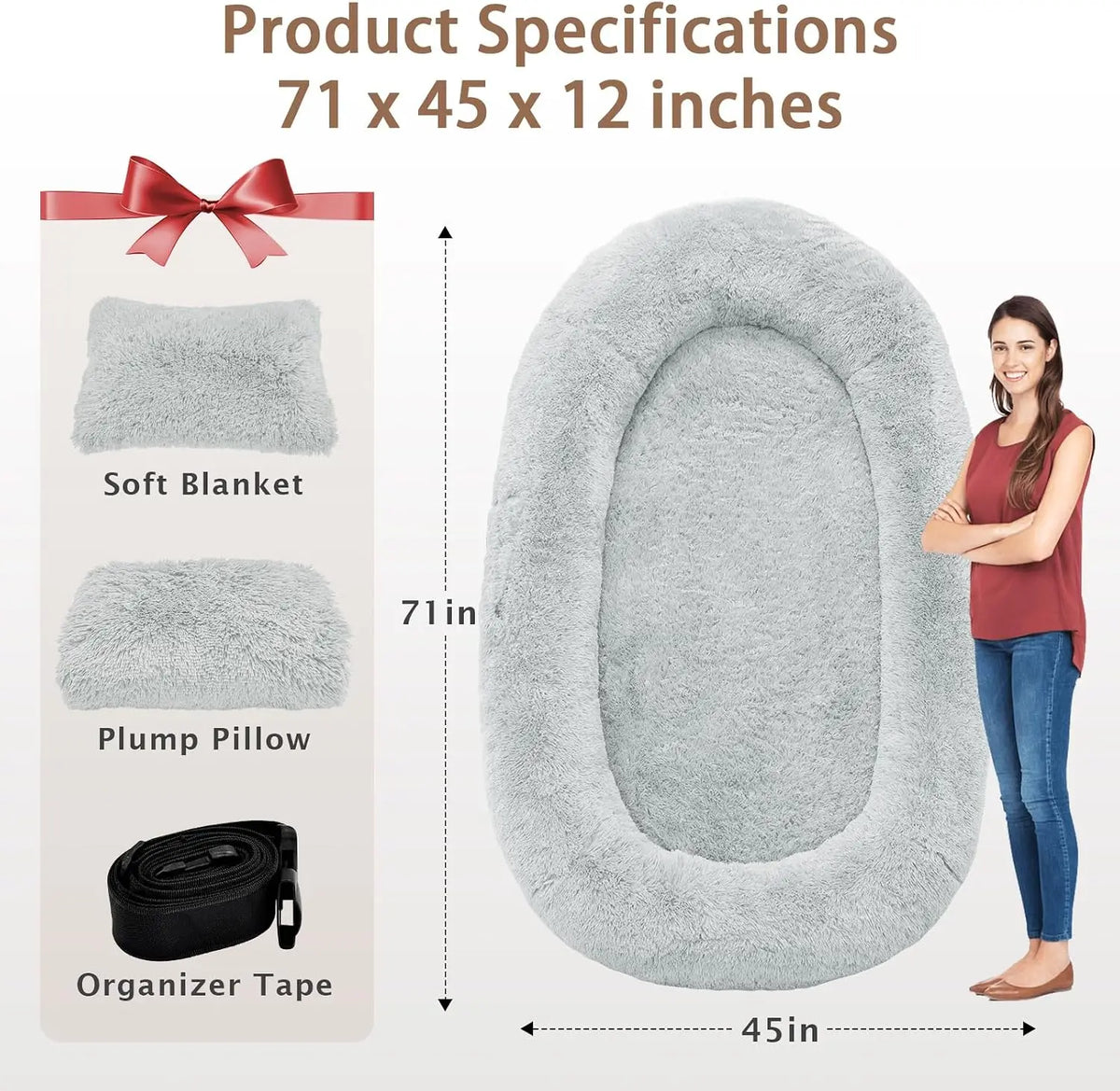 Premium Washable Giant Human And Pet Memory Foam Bed With Pillow