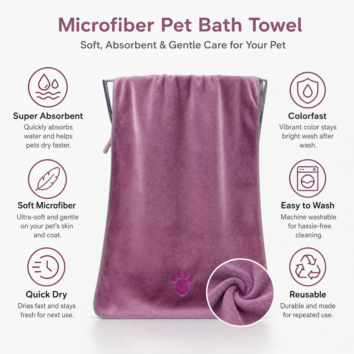 Super Absorbent Microfiber Pet Bath Towel for Dogs